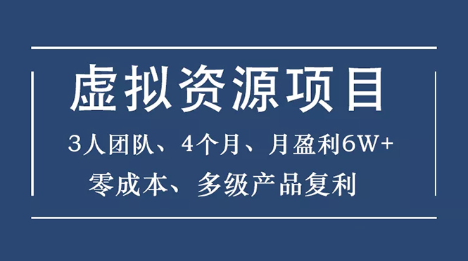 （1588期）虚拟资源项目-新手、3个团队 4个月 月盈利6W+零成本、多级产品复利-副业宝典