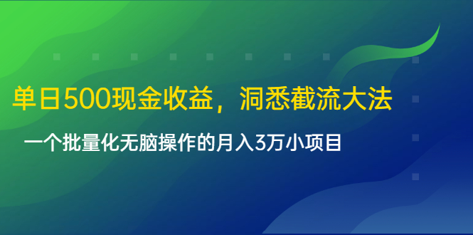 （1614期）单日500现金收益，洞悉截流大法，一个批量化无脑操作的月入3万小项目-副业宝典