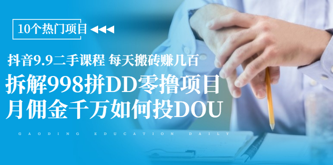 （1946期）抖音9.9二手课程 每天搬砖赚几百+拆解998拼DD零撸项目+月佣金千万如何投DOU-副业宝典