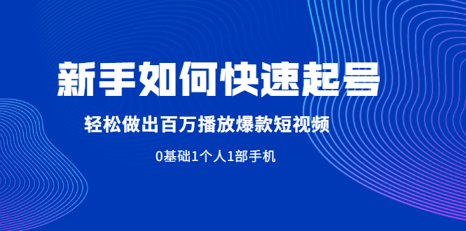 （1998期）新手如何快速起号,轻松做出百万播放爆款短视频，0基础1个人1部手机-副业宝典