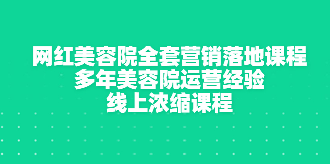 （2996期）网红美容院全套营销落地课程，多年美容院运营经验，线上浓缩课程-副业宝典