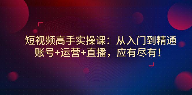 （2889期）短视频高手实操课：从入门到精通，账号+运营+直播，应有尽有！-副业宝典