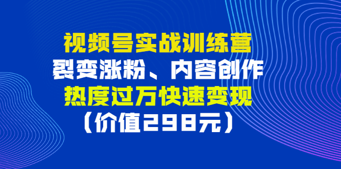 （2795期）视频号实战训练营，裂变涨粉、内容创作、热度过万快速变现（价值298元）-副业宝典