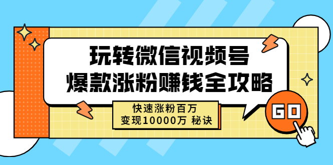 （2465期）玩转微信视频号爆款涨粉赚钱全攻略，快速涨粉百万 变现10000万 秘诀-副业宝典