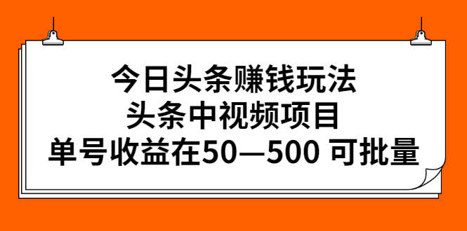 （2435期）今日头条赚钱玩法，头条中视频项目，单号收益在50—500 可批量-副业宝典