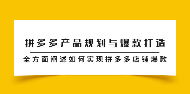 （2181期）拼多多产品规划与爆款打造，全方面阐述如何实现拼多多店铺爆款-副业宝典