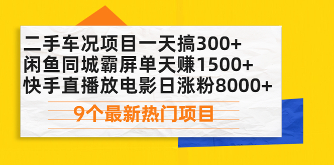 （2075期）二手车况项目一天搞300+闲鱼同城霸屏单天赚1500+快手直播放电影日涨粉8000+-副业宝典