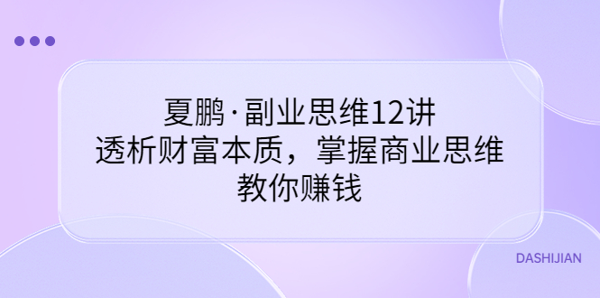 （3311期）夏鹏·副业思维12讲，透析财富本质，掌握商业思维，教你赚钱-副业宝典