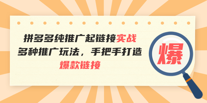 （3649期）拼多多纯推广起链接实战：多种推广玩法，手把手打造爆款链接-副业宝典