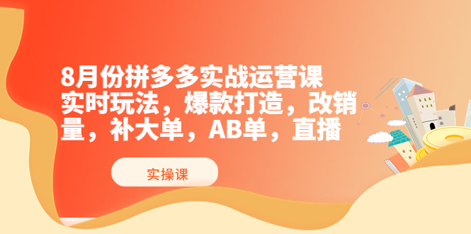 （3688期）8月份拼多多实战运营课，实时玩法，爆款打造，改销量，补大单，AB单，直播-副业宝典