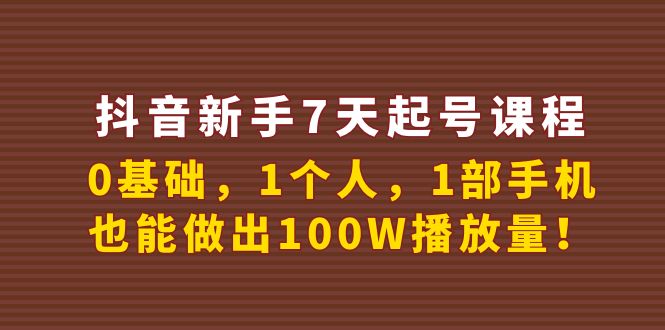 （3823期）抖音新手7天起号课程：0基础，1个人，1部手机，也能做出100W播放量！-副业宝典