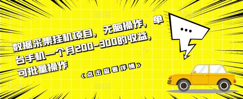 （3101期）数据采集挂机项目，无脑操作，单台手机一个月200-300的收益，可批量操作-副业宝典