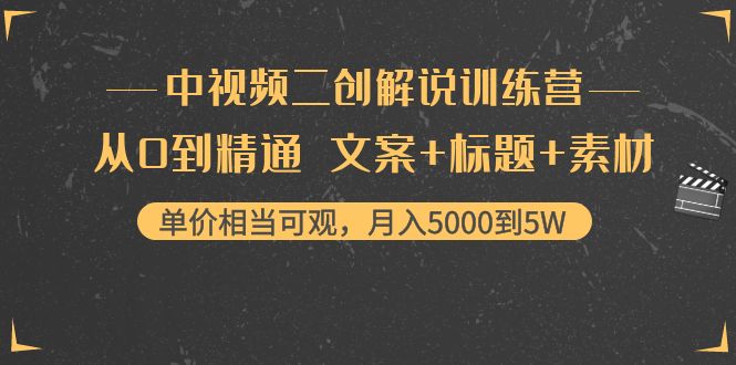 （4057期）中视频二创解说训练营：从0到精通 文案+标题+素材、月入5000到5W-副业宝典