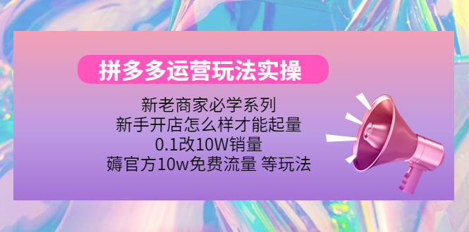 （4160期）拼多多运营玩法实操，0.1改10W销量，薅官方10w免费流量 等玩法！-副业宝典