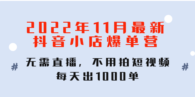 （4356期）2022年11月最新抖音小店爆单训练营：无需直播，不用拍短视频，每天出1000单-副业宝典