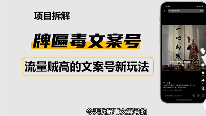 （4676期）2023抖音快手毒文案新玩法，牌匾文案号，起号快易变现-副业宝典