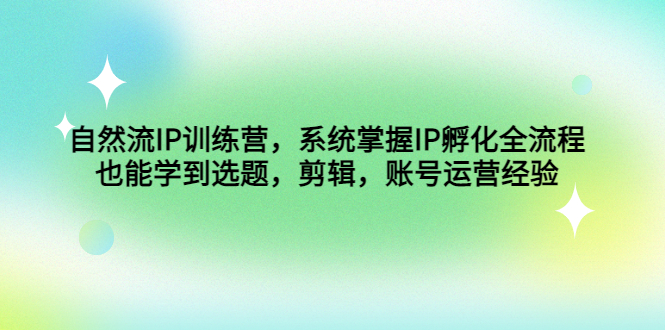 （4688期）自然流IP训练营，系统掌握IP孵化全流程，也能学到选题，剪辑，账号运营经验-副业宝典