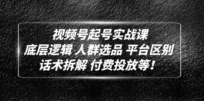 （4927期）视频号起号实战课：底层逻辑 人群选品 平台区别 话术拆解 付费投放等！-副业宝典