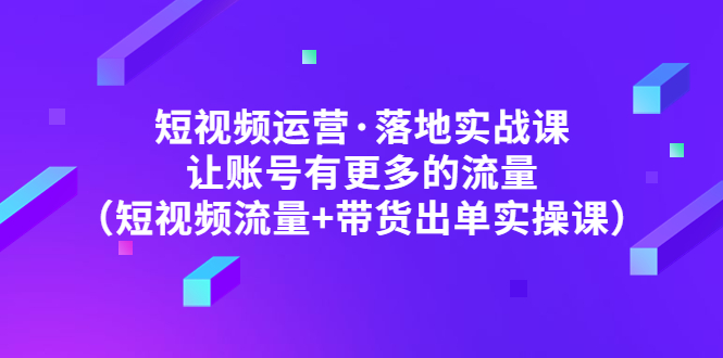 （4961期）短视频运营·落地实战课 让账号有更多的流量（短视频流量+带货出单实操）-副业宝典