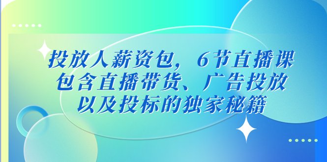 （5025期）投放人薪资包，6节直播课，包含直播带货、广告投放、以及投标的独家秘籍-副业宝典