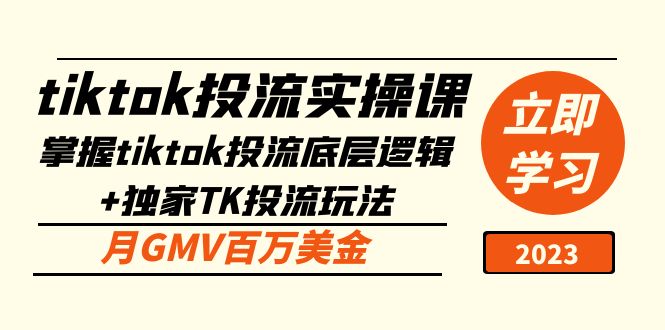 （5077期）tiktok投流实操课：掌握tiktok投流底层逻辑+独家TK投流玩法 月GMV百万美金-副业宝典