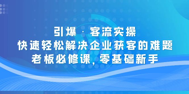 （5205期）引爆·客流实操：快速轻松解决企业获客的难题，老板必修课，零基础新手-副业宝典