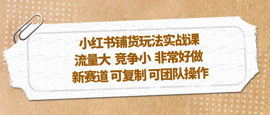 （5291期）小红书铺货玩法实战课，流量大 竞争小 非常好做 新赛道 可复制 可团队操作-副业宝典