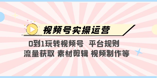 （5425期）视频号实操运营，0到1玩转视频号  平台规则  流量获取 素材剪辑 视频制作等-副业宝典