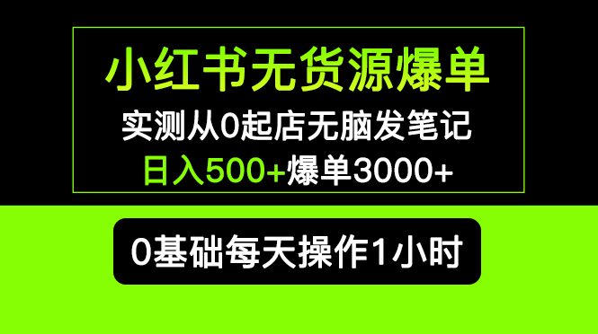 （5494期）小红书无货源爆单 实测从0起店无脑发笔记 日入500+爆单3000+长期项目可多店-副业宝典