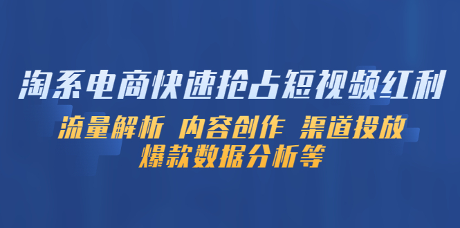 （5538期）淘系电商快速抢占短视频红利：流量解析 内容创作 渠道投放 爆款数据分析等-副业宝典