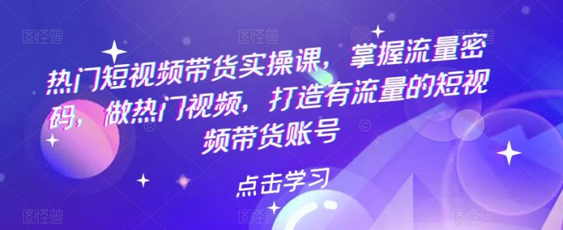 （5773期）热门短视频带货实战 掌握流量密码 做热门视频 打造有流量的短视频带货账号-副业宝典