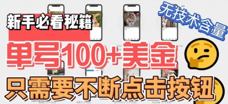 （6017期）最新无脑只需不断点击按钮，单号100美金暴利项目，可批量操作-副业宝典