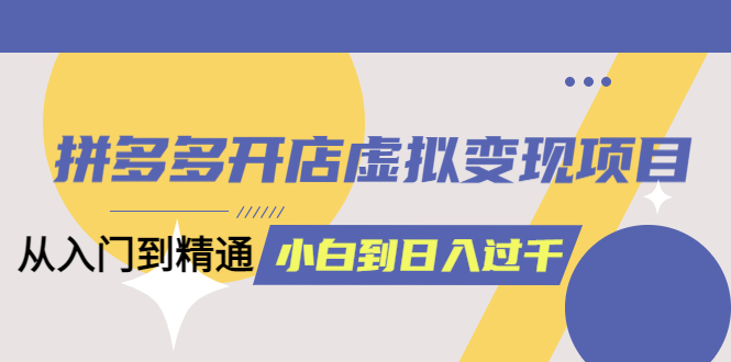 （6169期）拼多多开店虚拟变现项目：入门到精通 从小白到日入1000（完整版）6月13更新-副业宝典