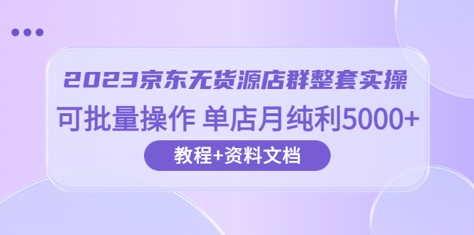 （6223期）2023京东-无货源店群整套实操 可批量操作 单店月纯利5000+63节课+资料文档-副业宝典