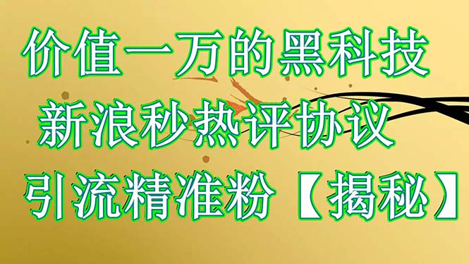 （6370期）价值一万的黑科技 新浪秒热评协议 引流精准粉【揭秘】-副业宝典