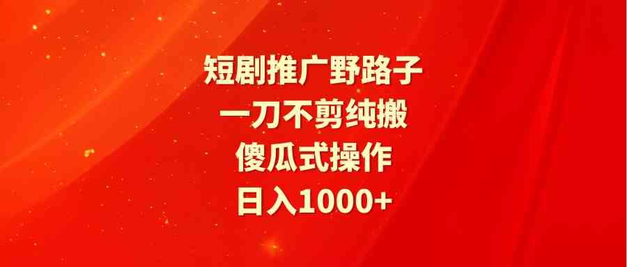 （9586期）短剧推广野路子，一刀不剪纯搬运，傻瓜式操作，日入1000+-副业宝典