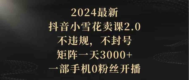 （9639期）2024最新抖音小雪花卖课2.0 不违规 不封号 矩阵一天3000+一部手机0粉丝开播-副业宝典