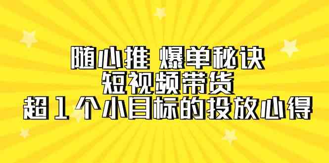 （9687期）随心推 爆单秘诀，短视频带货-超1个小目标的投放心得（7节视频课）-副业宝典