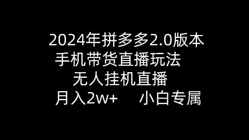 （9768期）2024年拼多多2.0版本，手机带货直播玩法，无人挂机直播， 月入2w+， 小…-副业宝典