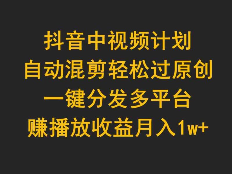 （9825期）抖音中视频计划，自动混剪轻松过原创，一键分发多平台赚播放收益，月入1w+-副业宝典