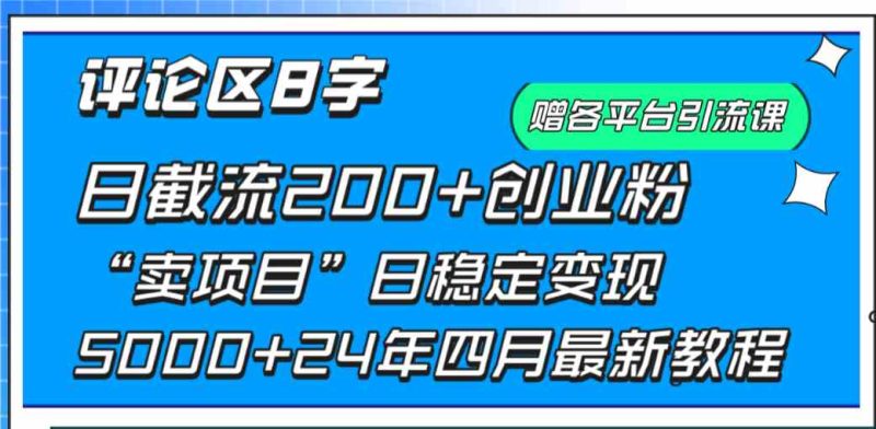 （9851期）评论区8字日载流200+创业粉  日稳定变现5000+24年四月最新教程！-副业宝典