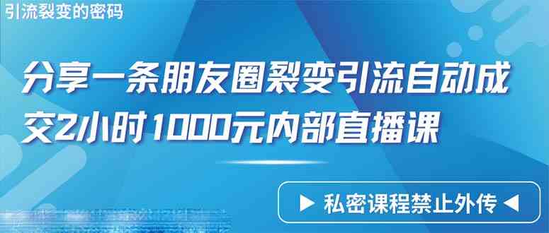 （9850期）仅靠分享一条朋友圈裂变引流自动成交2小时1000内部直播课程-副业宝典