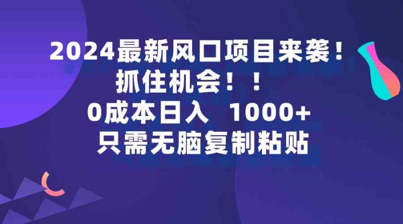 （9899期）2024最新风口项目来袭，抓住机会，0成本一部手机日入1000+，只需无脑复…-副业宝典