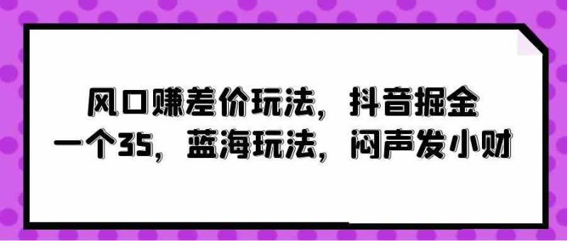 （10022期）风口赚差价玩法，抖音掘金，一个35，蓝海玩法，闷声发小财-副业宝典