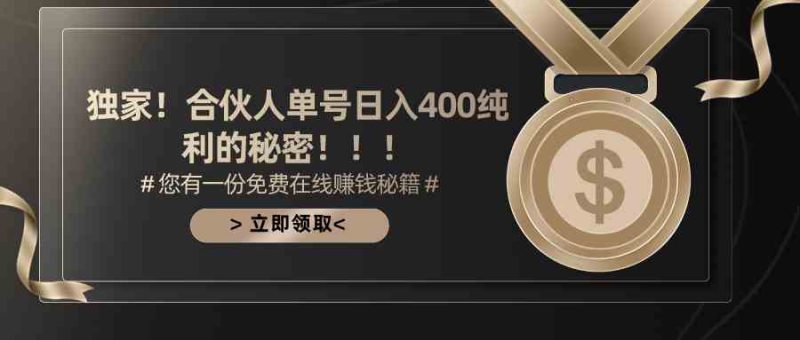 （10028期）合伙人广告撸金最新玩法，每天单号400纯利-副业宝典