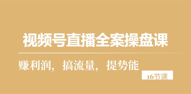 （10207期）视频号直播全案操盘课，赚利润，搞流量，提势能（16节课）-副业宝典