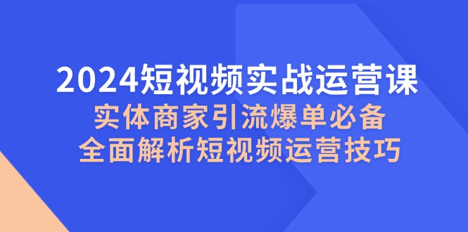 （12987期）2024短视频实战运营课，实体商家引流爆单必备，全面解析短视频运营技巧-副业宝典
