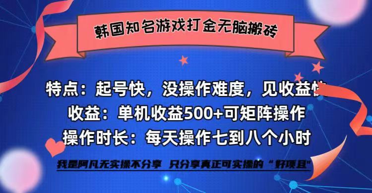 （12852期）韩国知名游戏打金无脑搬砖单机收益500+-副业宝典