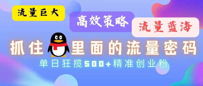 （13068期）流量蓝海，抓住QQ里面的流量密码！高效策略，单日狂揽500+精准创业粉-副业宝典
