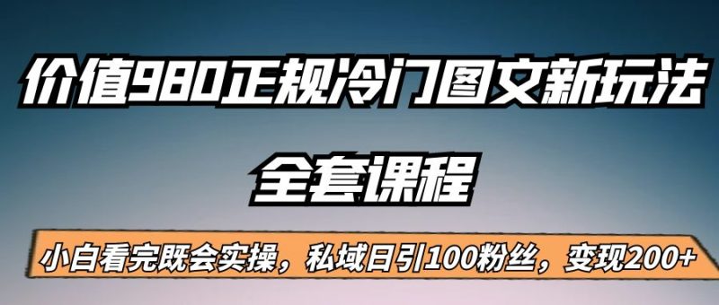 外面卖980的正规冷门图文新玩法，私域日引100粉丝，变现200+-副业宝典